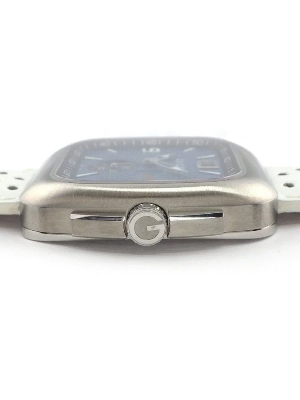 Gucci Watch Coupe Square Blue Dial Date Luminous Hand Index Small Second